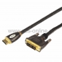 Шнур Luxury HDMI - DVI-D  gold, 5М шелк золото 24к с фильтрами (блистер) REXANT (Цена за шт., в уп. 5 шт.)