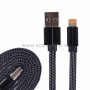 USB кабель для iPhone 5/6/7/8/X моделей, плоский шнур текстиль черный