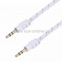 Аудио кабель AUX 3. 5 мм шнур плоский в тканевой оплетке 1M белый