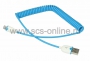 USB кабель для iPhone 5/5S шнур спираль (усиленный) 1М синий (Цена за шт.,в уп.10 шт.)