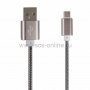 USB кабель microUSB, шнур в металлической оплетке, черный