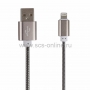 USB кабель для iPhone 5/6/7 моделей, шнур в металлической оплетке, черный