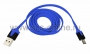 USB кабель универсальный microUSB шнур плоский 1М синий (Цена за шт.,в уп.10 шт.)