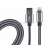 USB кабель для iPhone 5/6/7/8/X моделей, в армированной оплетке черно-белый