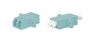 Оптический проходной адаптер LC-LC, MM (OM3), duplex, корпус пластиковый, голубой (aqua), белые колпачки Hyperline