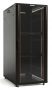 Шкаф напольный 19-дюймовый, 18U, 988x600х1000 мм (ВхШхГ), передняя стеклянная дверь со стальными перфорированными боковинами, задняя дверь сплошная, ручка с замком, крыша нового типа, цвет черный (RAL 9004) (разобранный) Hyperline
